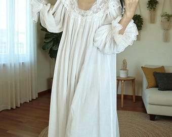 Vintage White Lace Nightgown | Romantic Sleepwear for Women | Perfect for Halloween, Christmas, Spring & Summer | Gift Idea for Her, Holiday
