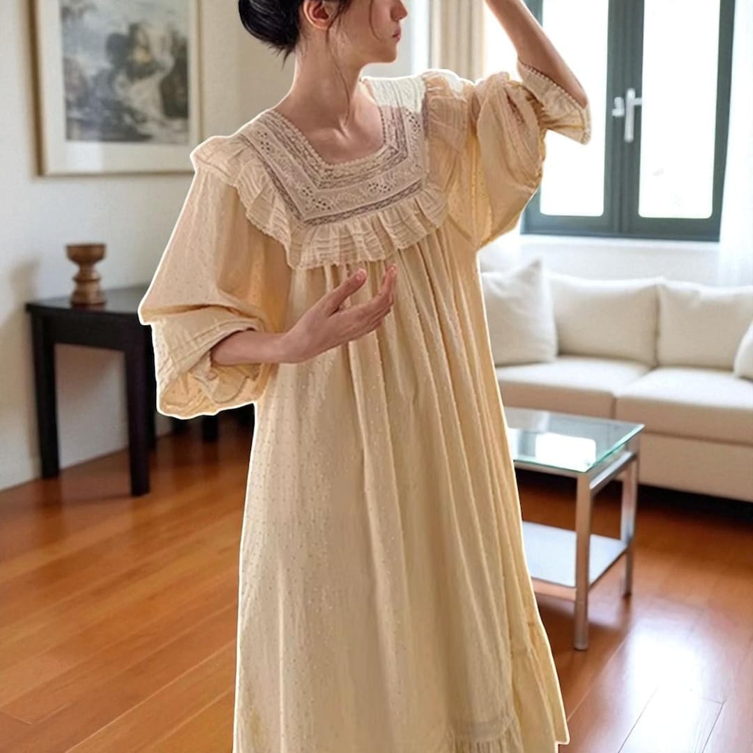 Romantic Sleep Dress Cute Night Gowns Square Neck Pintuck Cotton Nightgown Cottagecore Aesthetic Outfit Ivory M Romantic Sleep Dress Cute Night Gowns Square Neck Pintuck Cotton Nightgown Cottagecore Aesthetic Outfit Ivory M
