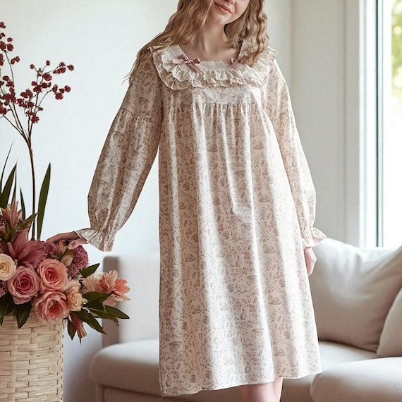chinese dress ladies Sweet Dreams Embroidered Santa Long Sleeve Night Gown main image 0
