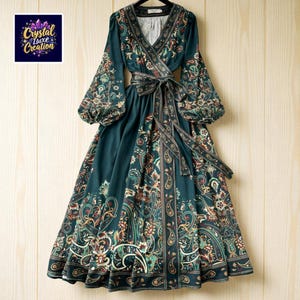 Elegant Floral Maxi Dress for Women | Long Sleeve Lace Up Elegant Paisley Gown | Summer Wedding Guest Dress | Spring Gift for Her, Halloween