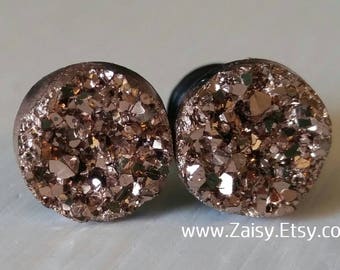 Rose Gold Crystal Plugs for Gauged Ears, sizes 00g, 0g, 2g, 4g, 6g, earrings, 10mm, 8mm, 6mm, 5mm, 4mm CHOOSE YOUR COLOR, One (1) Pair