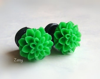Gypsy Puff Flower Plugs for Gauged Ears, Choose your color, Sizes 00, 0, 2, 4, 6 gauge, earrings