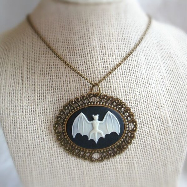 Bat Necklace, Short Length Cameo Jewelry