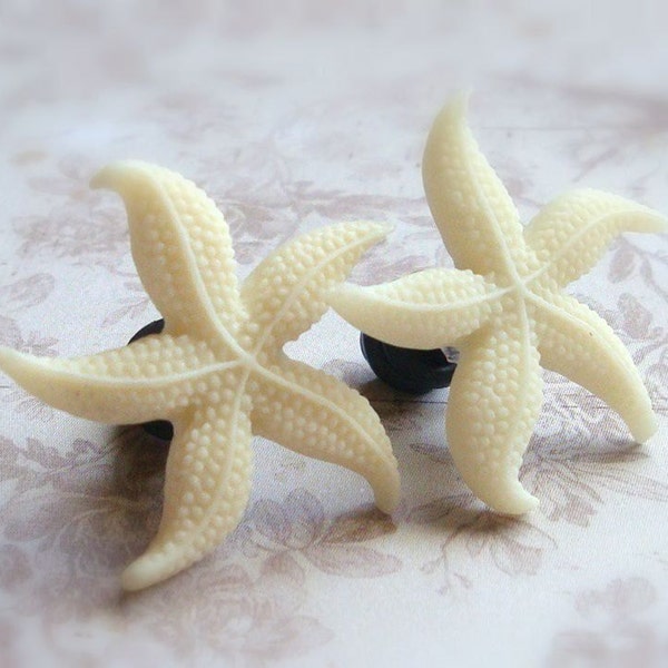 Crema estrella de mar tapones para oídos Gauged tamaños 1 pulgadas, 7/8", 3/4", 5/8", 9/16", 1/2", 00g, 0g, 2g, 4g, 6g, regulares pendientes, elige tu Color