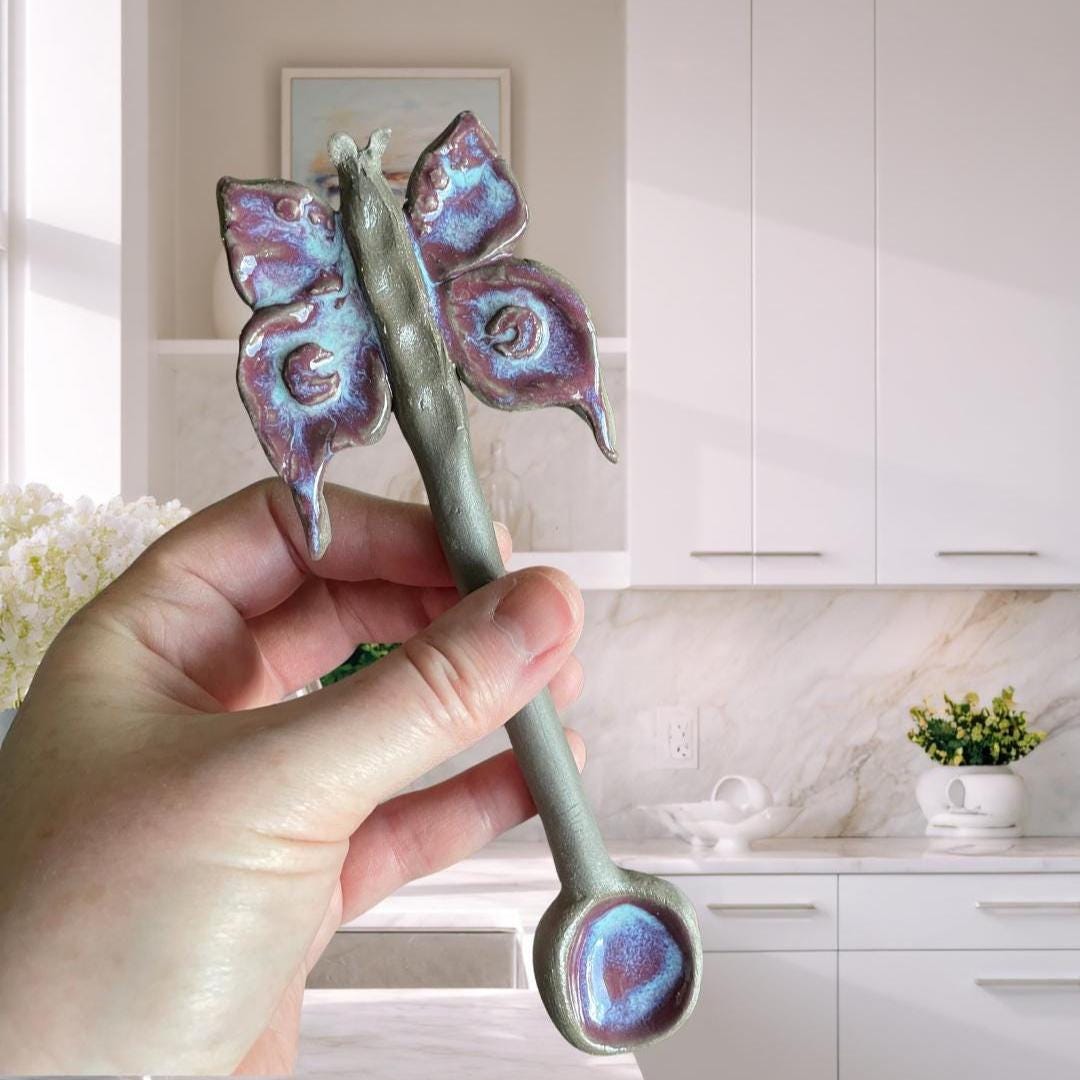 Purple Butterfly Stoneware Spoon, Decorative Tea Coffee Stirrer - Etsy