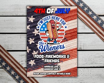 Editable 4th of July Party Invitation Template, Fourth of July Invite,  Red White and Blue, Printable Invite, 4th of July Canva Template