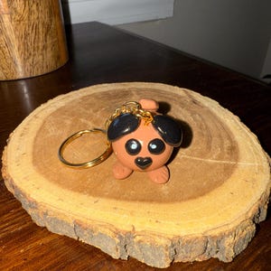 Brown polymer clay puppy dog keychain pet