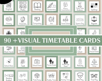 Botanical Classroom Visual Timetable: 90+ Routine Cards, Editable Canva Template