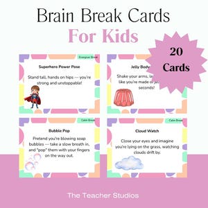Brain Break Cards for Kids | 20 Printable Classroom Movement & Calm Activities | Supply Teacher Toolkit PDF