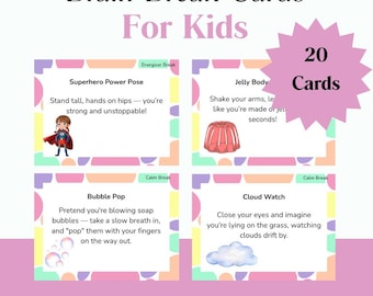 Brain Break Karten für Kinder | 20x Ausdruckbare Bewegung & ruhige Aktivitäten für das Klassenzimmer | Materialbedarf PDF für Lehrer