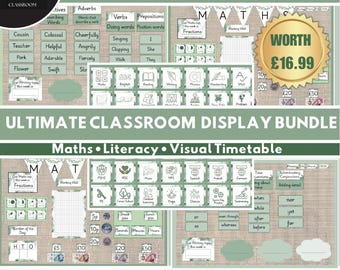 Visual Timetable & Maths English Display Bundle – Botanical Classroom Decor | Editable KS1 KS2 Printables