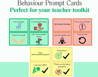Printable Behaviour Reminder Cards for Supply Teachers | Colour-Coded Visual Prompts | Classroom Management PDF