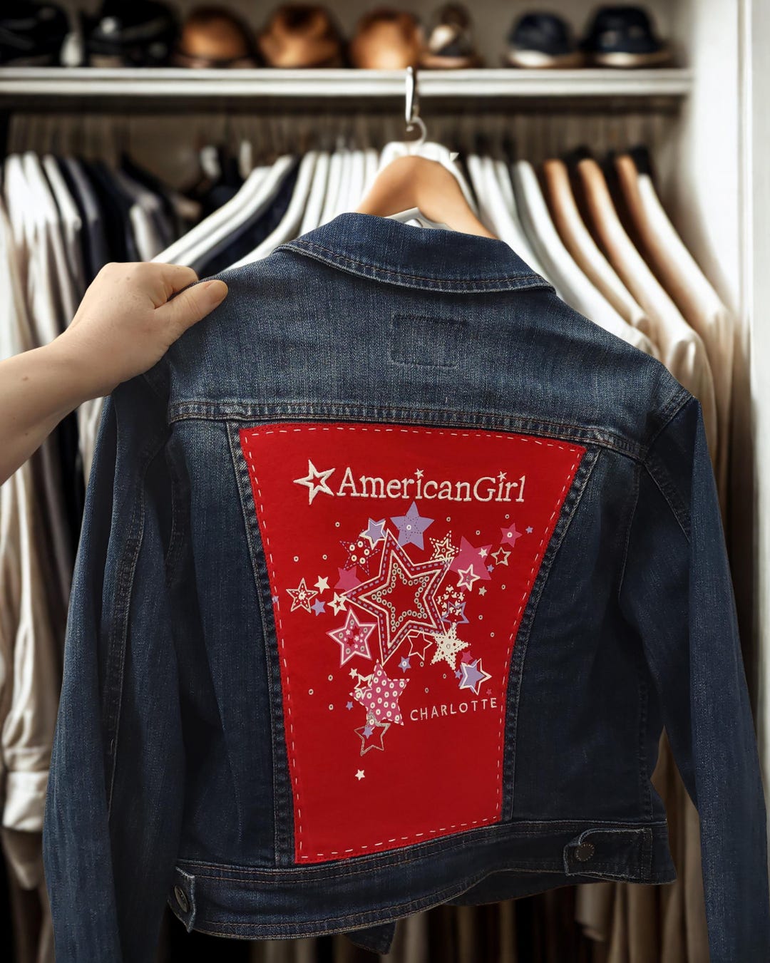 Upcycled Denim Jacket With American Girl Charlotte T-shirt - Etsy