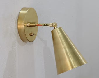 1 Light RAW brass Wall Sconces Light - Mid Century Modern Raw Brass Fixture - Con Wall Lamp Sconces - Italian Wall Sconce Light -
