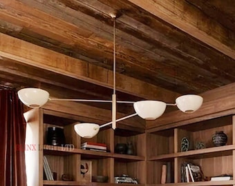 4 Light Mid Century Modern Antique Brass Light | Sputnik Cream shade Chandelier Light | Sputnik chandelier Hallway, Bedroom, Kitchen, Light