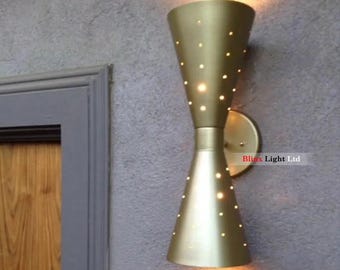 Mid Century Modern Wall Sconce Light – Brushed Nickel Double Cone Wall Lamp – Vintage Style Wall Lighting Fixture