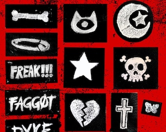 Small Block Printed Canvas Sew-On Patch: Waterproof Punk DIY Style
