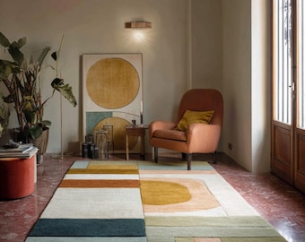 Modern Colorful Geometric Design Hand Tufted 8x10 Area Rugs for Living Room, Handmade Abstract Dining Room Rugs, Custom Size Rectangle Rugs
