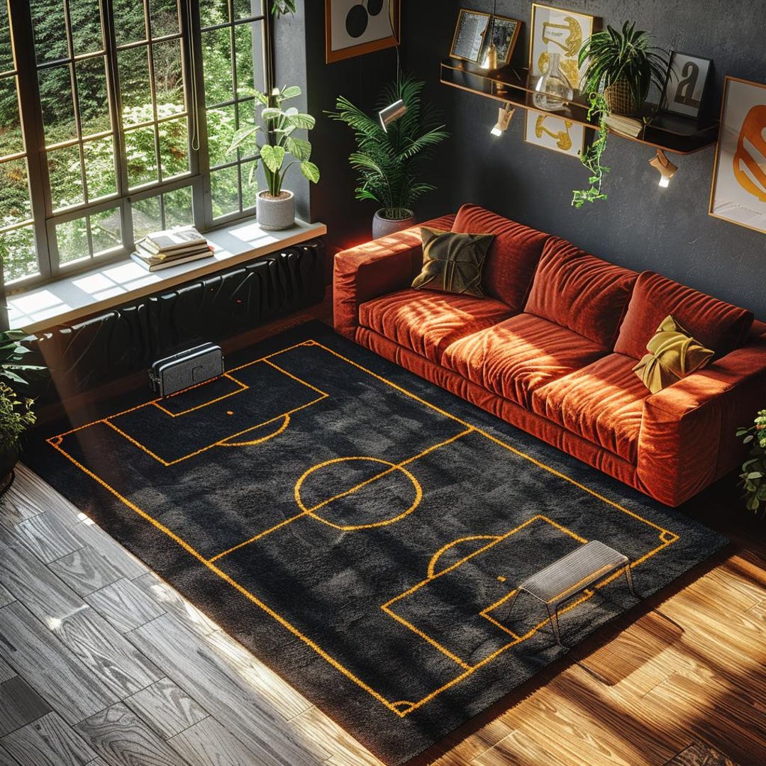 Modern Black and Gold Football Hand Tufted Wool 9x12 Area Rugs for Kids ...