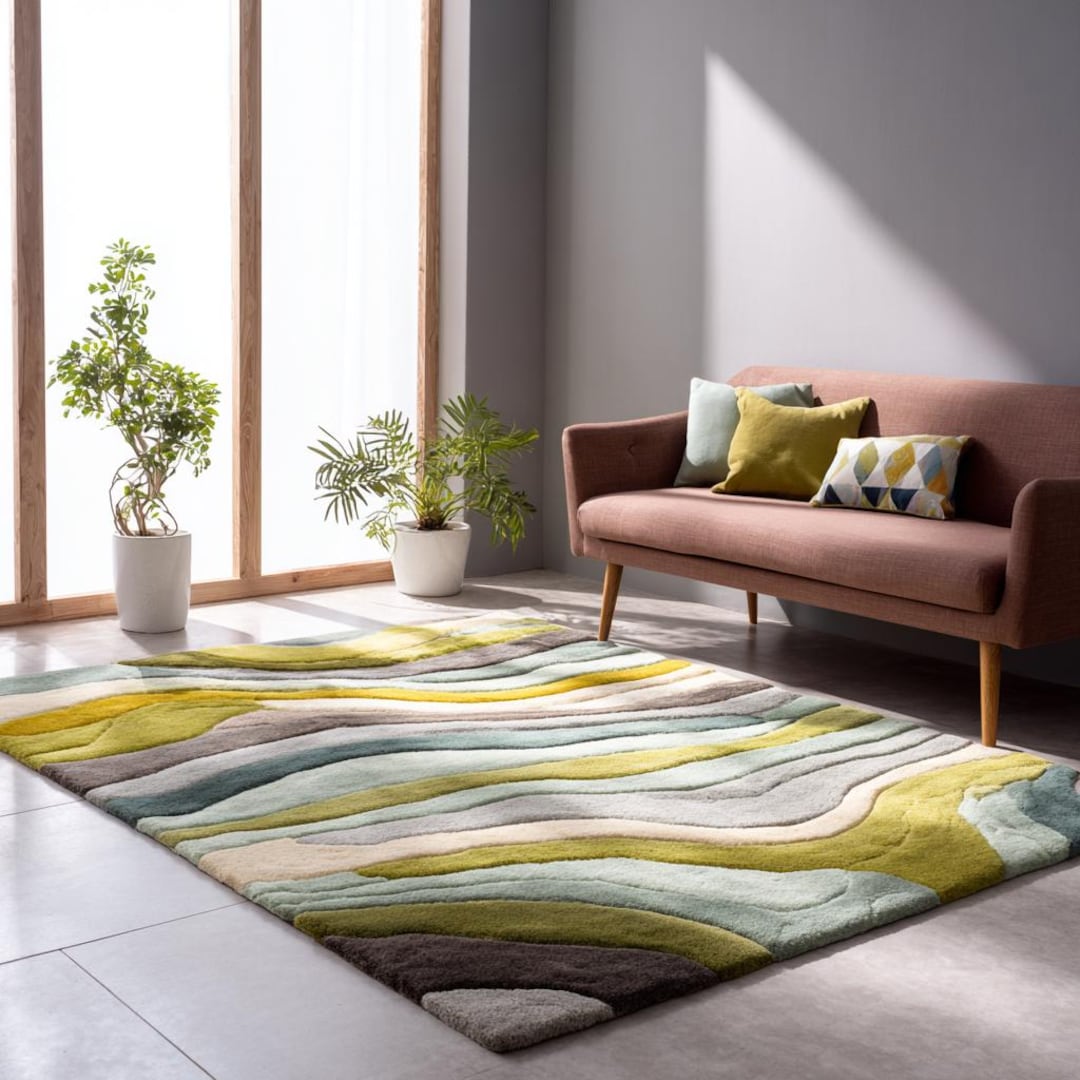 Modern Multicolour Hand Tufted Green Wool 8x10 Area Rugs for Living ...