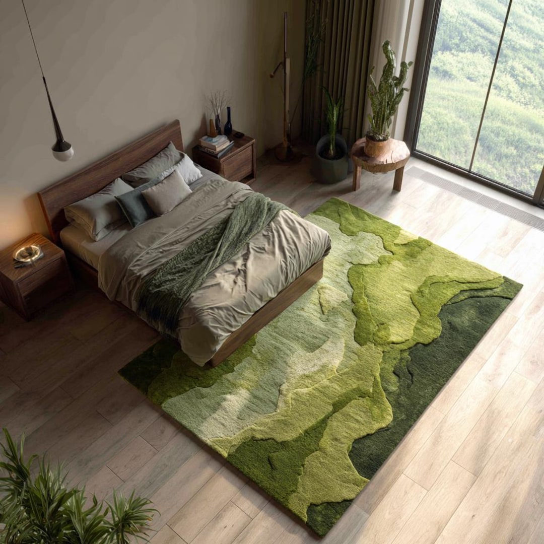 Abstract Hand Tufted Green Moss Rugs for Living Room, Colorful Green ...