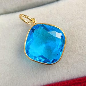 Lab-Created Blue Topaz Charm, 18k Solid Gold Charm, Blue Topaz Charm Pendant, Gold Charm Pendant, Solid Gold Handmade Pendant, Gift For Her