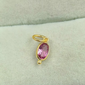 18k Solid Gold Natural Tourmaline Gold Charm Women Neckless Gemstone Handmade Charm Pendant, Neckless Pendant, Solid Gold Charm For Gift