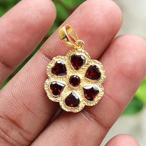 Natural Garnet Pendant, 925 Sterling Silver pendant, Heart Charm, Women Pendant, Birthstone Charm, Big Charm Pendant, Handmade Charm Pendant