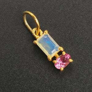 14k solid Gold Natural Ethiopian Opal & Tourmaline Gold Charm Women Neckless Gemstone Handmade Charm Pendant, Neckless Pendant For Gift