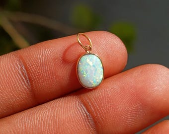 Handmade 18K Gold Ethiopian Opal Oval Pendant Charm – Minimal & Dainty