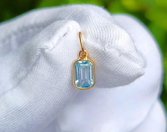 ハンドメイド 18K ゴールド ブルー トパーズ チャーム ペンダント - 長方形の宝石