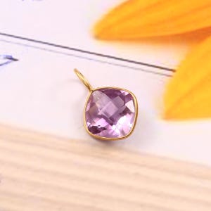 18k Solid Gold Natural Amethyst Gold Charm Women Neckless Gemstone Handmade Charm Pendant, Neckless Pendant, Solid Gold Charm For Gift Her