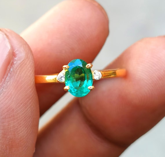 925 Sterling Silver Emerald Band Ring: Handmade Oval Jewelry