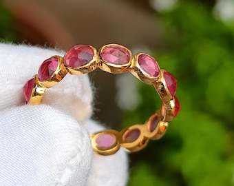 Handmade 10k Solid Gold Pink Tourmaline Eternity Band Ring
