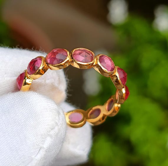 Handmade 10k Solid Gold Pink Tourmaline Eternity Band Ring