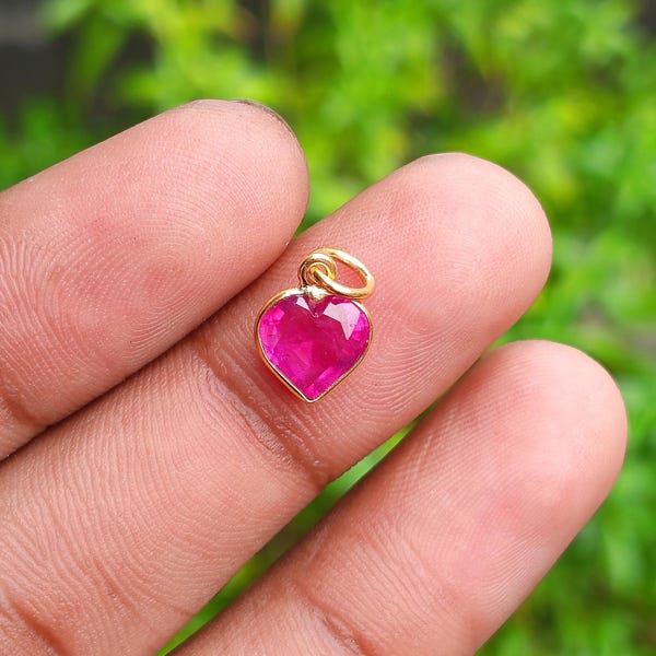 Handmade 18k Solid Gold Ruby Heart Charm Pendant