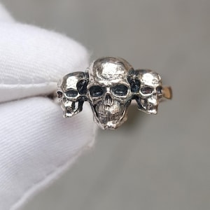 Skull 925 Sterling Silver Ring, Handmade Silver Unique Unisex Ring, Men-Women Punk Gothic Goth Biker Men&#39;s Oxidized Jewellery Gift Her- Him