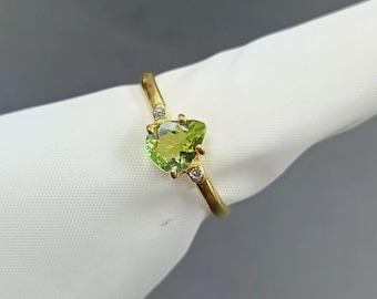 Handmade Green Tourmaline & Moissanite Ring: Gold Plated 925 Sterling Silver