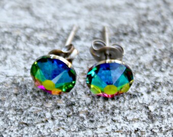 Titanium Earrings, Vitrail Medium Rainbow Swarovski Crystal, Hypoallergenic NEW VERSION