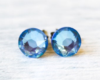 Titanium Earrings, Ocean Blue DeLite Lacquer Swarovski Crystal, Hypoallergenic NEW VERSION