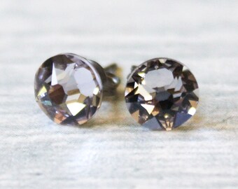 Titanium Earrings, Smoky Mauve Swarovski Crystal, Hypoallergenic NEW VERSION