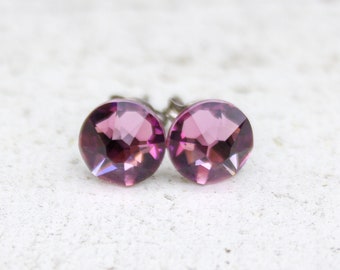 Titanium Earrings, Iris Purple Swarovski Crystal, Hypoallergenic