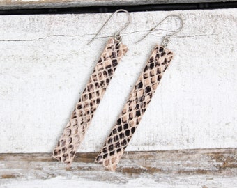 Snake skin Leather Earrings, Titanium and Leather with Hypoallergenic Titanium Ear Wires, 2 sizes