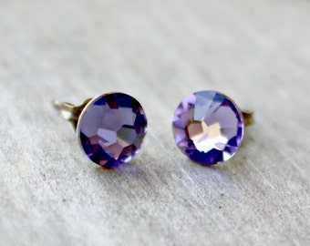 Titanium Earrings, Tanzanite Purple Swarovski Crystal, Hypoallergenic NEW VERSION