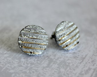 Titanium Post Earrings, Silver-tone Stripe, Hypoallergenic