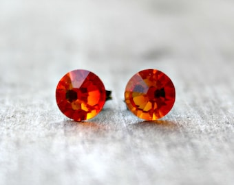 Titanium Earrings, Fire Opal Swarovski Crystal, Hypoallergenic NEW VERSION