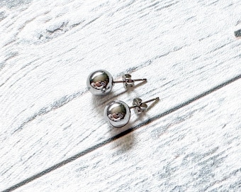 Silver Ball Titanium Earrings, Hemalyke Earrings, 8mm or 6mm, Hypoallergenic, Sensitive Ears