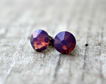 Titanium Earrings, Cyclamen Opal Purple Swarovski Crystal, Hypoallergenic