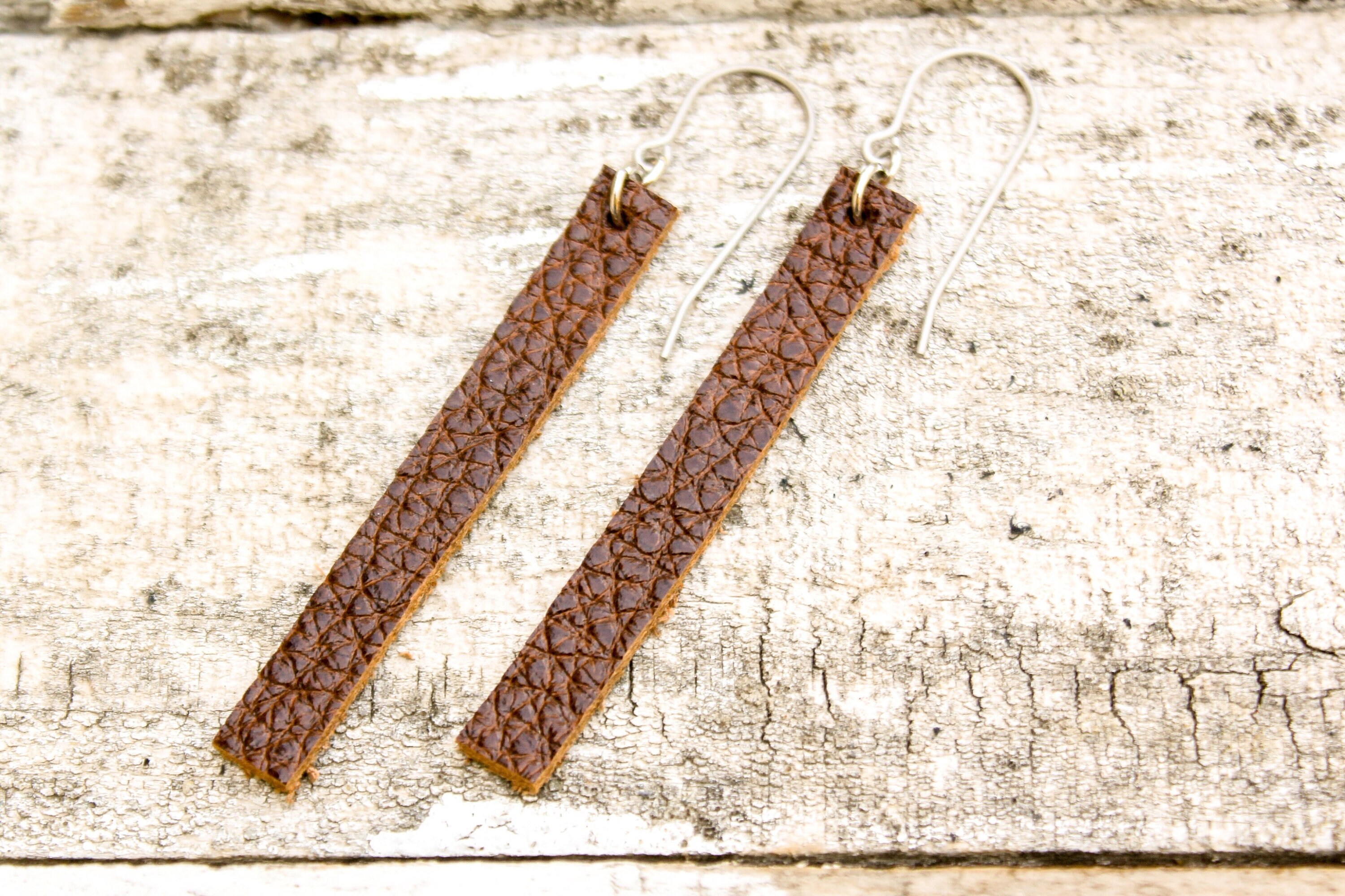 Titanium Leather Earrings, Chesnut Brown Leather with Hypoallergenic Titanium Ear Wires, 2 sizes