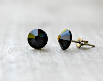 Titanium Earrings, Jet Black Swarovski Crystal, Hypoallergenic